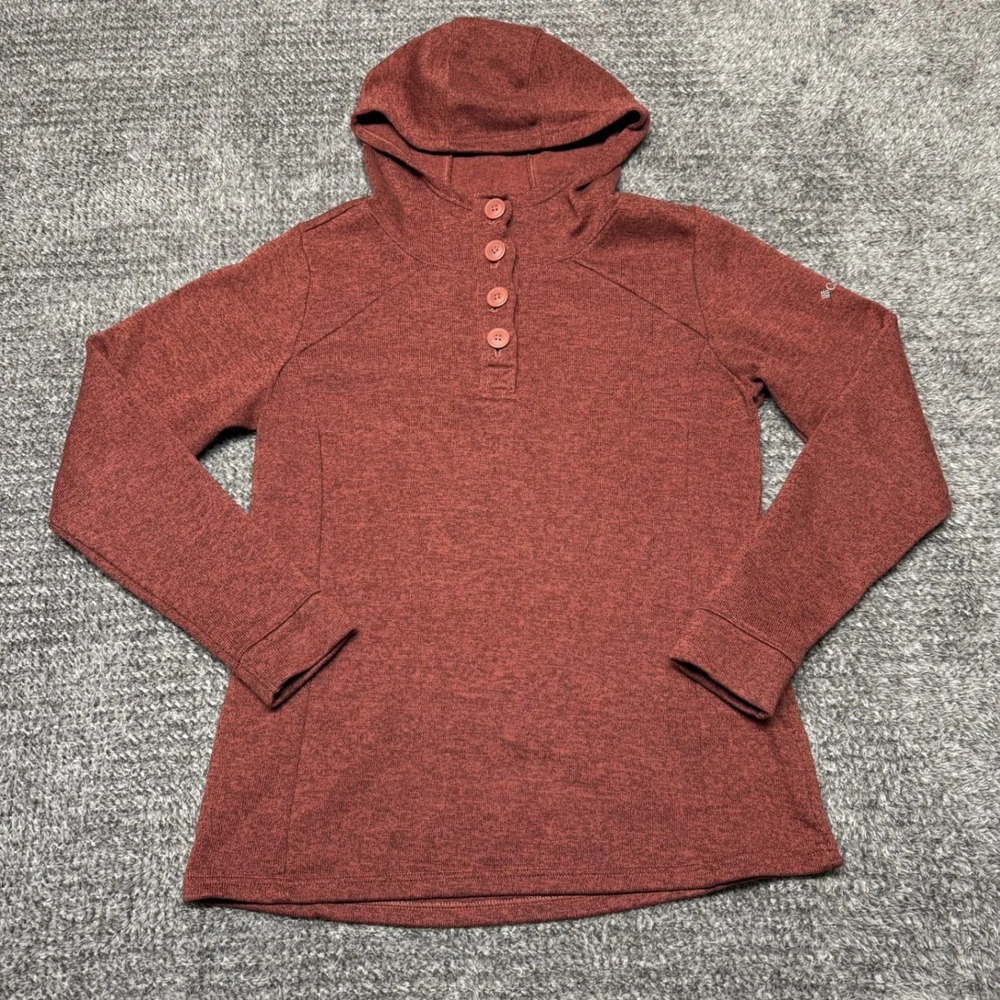 Columbia Womens Henley Hoodie Pullover Fleece Sweatshirt XL Red Long Sleeve